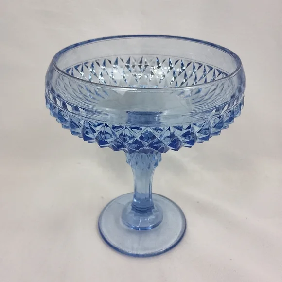 Vintage 60s‎ Indiana Glass Diamond Point Footed Blue Ice Pedestal Compote Dish - Picture 2 of 8